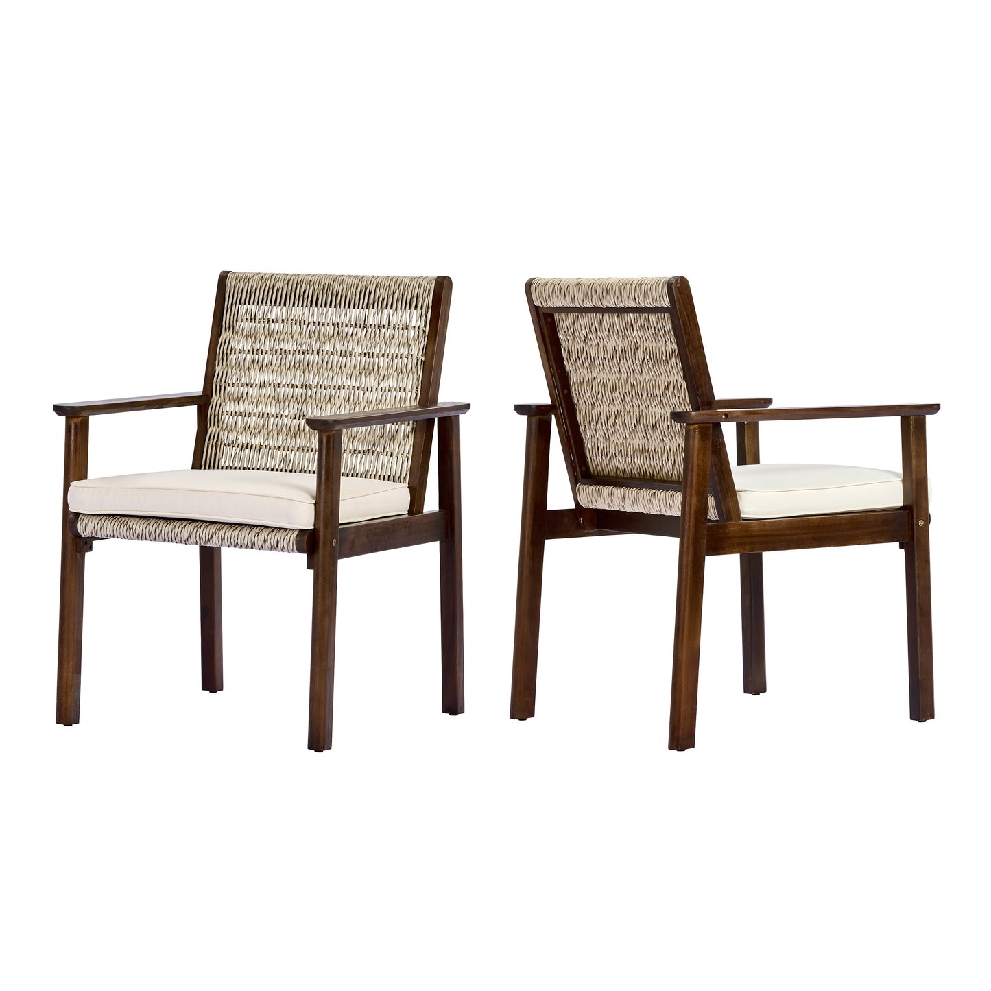 Two Outdoor Dining Chairs With Acacia And Wicker