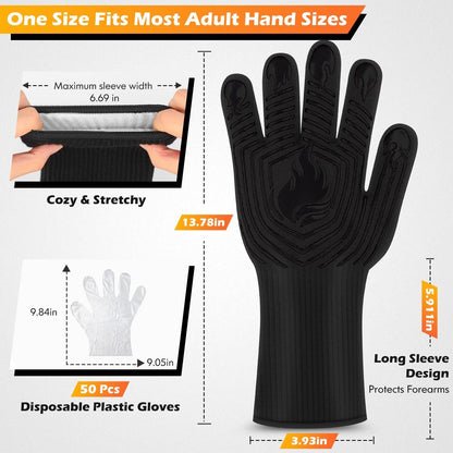 BBQ Gloves 1472°F heat resistant fireproof oven mitts in black with textured grip HouseOfZazla on Tampa Home & Garden Store