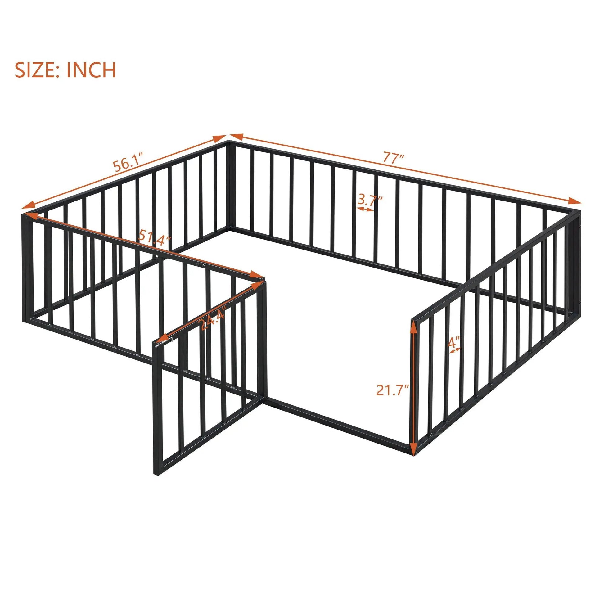 Metal Floor Bed Frame With Fence And Door, black steel, Unique Piece Furniture bed on Tampa Home & Garden Store