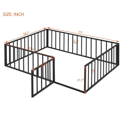 Metal Floor Bed Frame With Fence And Door, black steel, Unique Piece Furniture bed on Tampa Home & Garden Store
