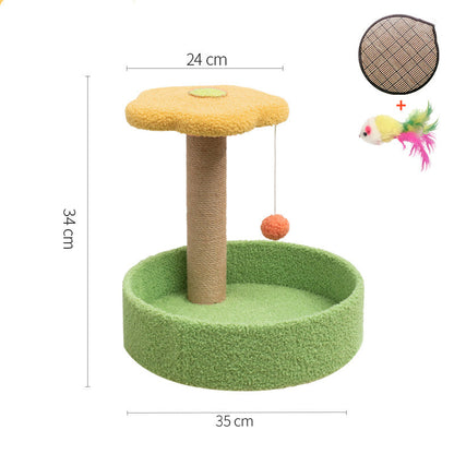 Grinding Claws And Teasing Cat Toys green round scratching post with sisal post and yellow top orange teaser ball on Tampa Home & Garden Store