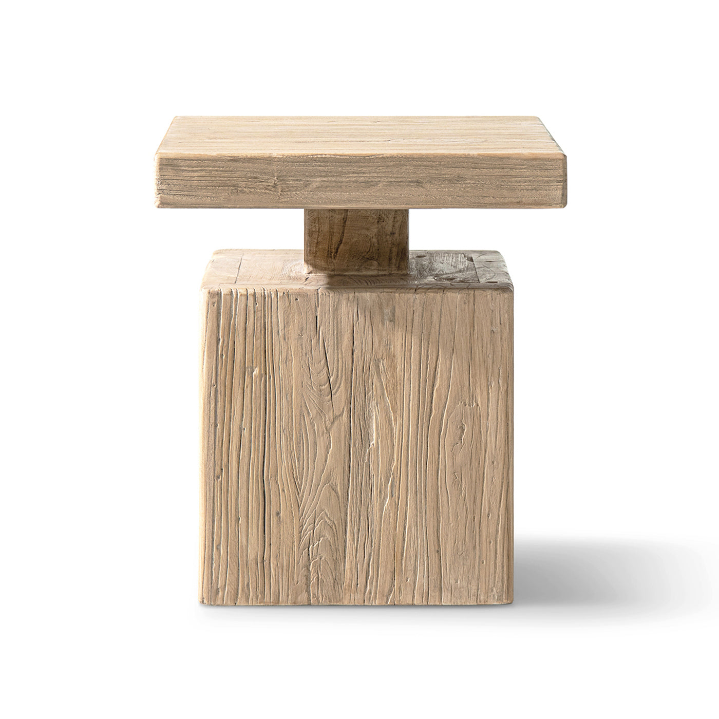 Calder 18' Solid Square Reclaimed Elm Block Plinth Side Table in Heritage Light Natural Brown on Tampa Home & Garden Store