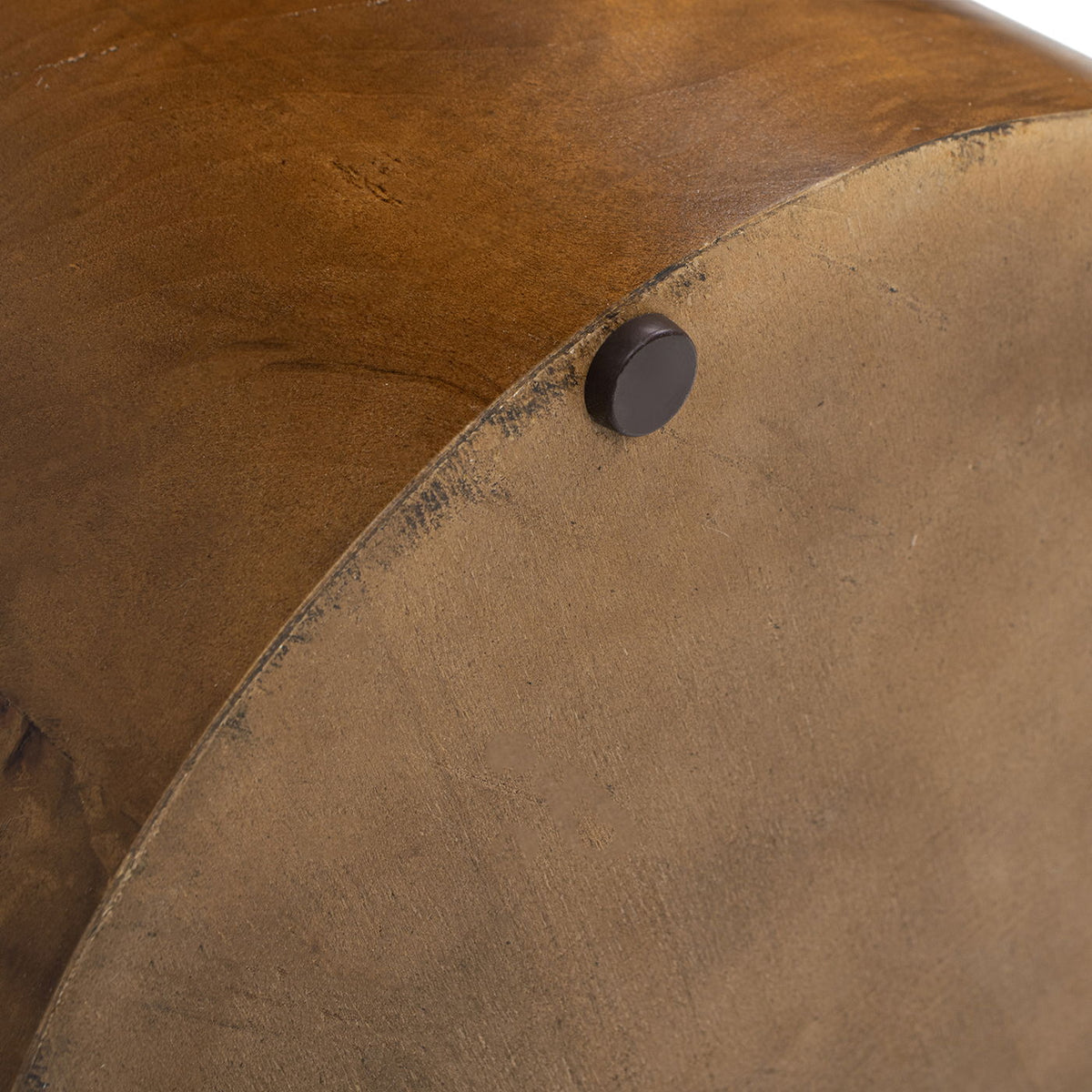 Nebula Accent Pillar Side Table burl wood veneer warm brown finish close-up edge on Tampa Home & Garden Store