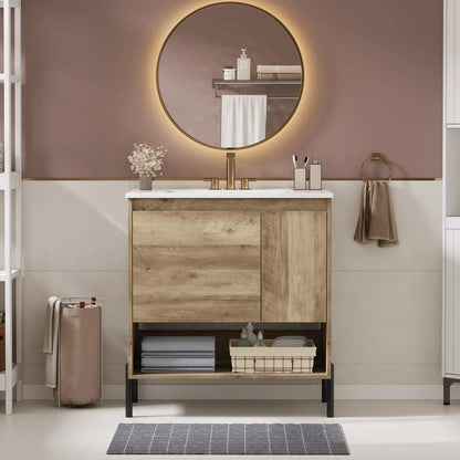 Bathroom Vanity Cabinet with Sink and Open Shelf