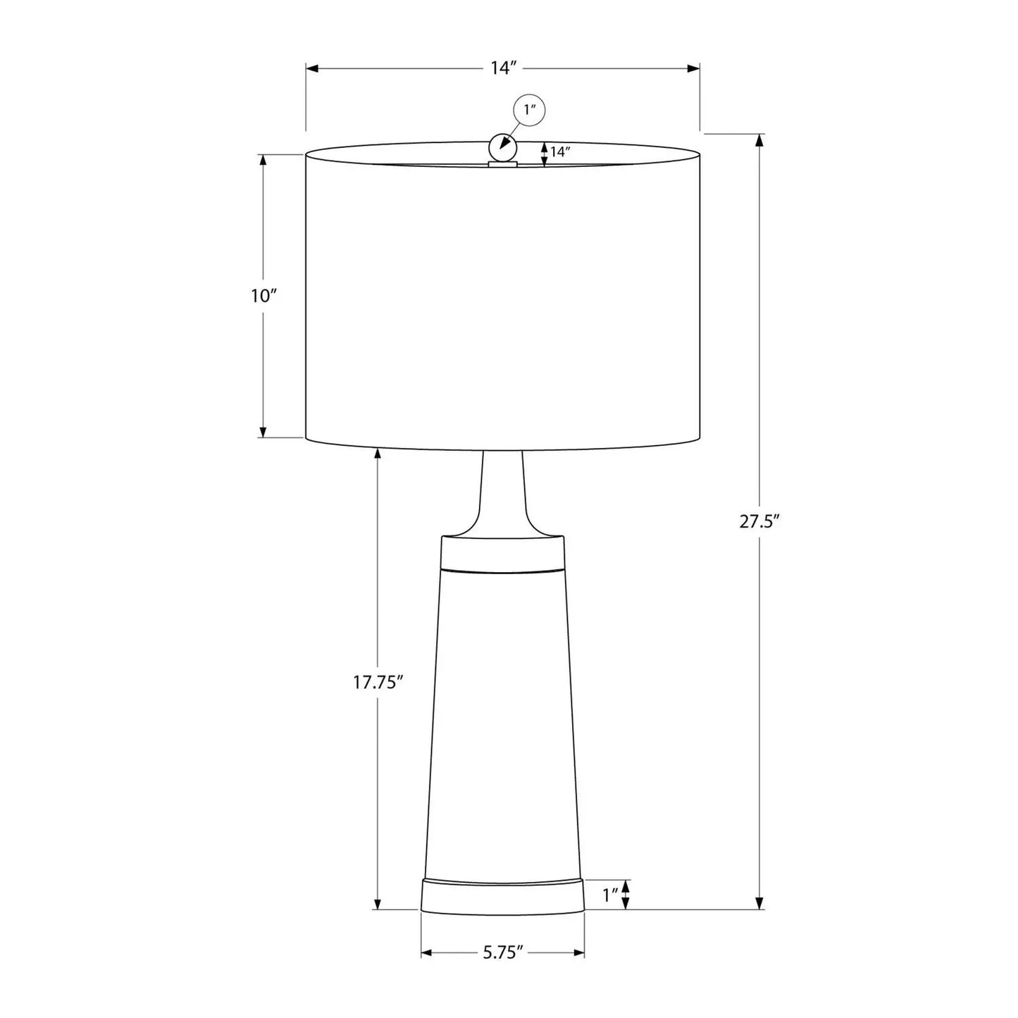 Table lamp resin black/cream by Unique Piece Furniture; schematic shows 27.5 tall, 14 in shade on Tampa Home & Garden Store