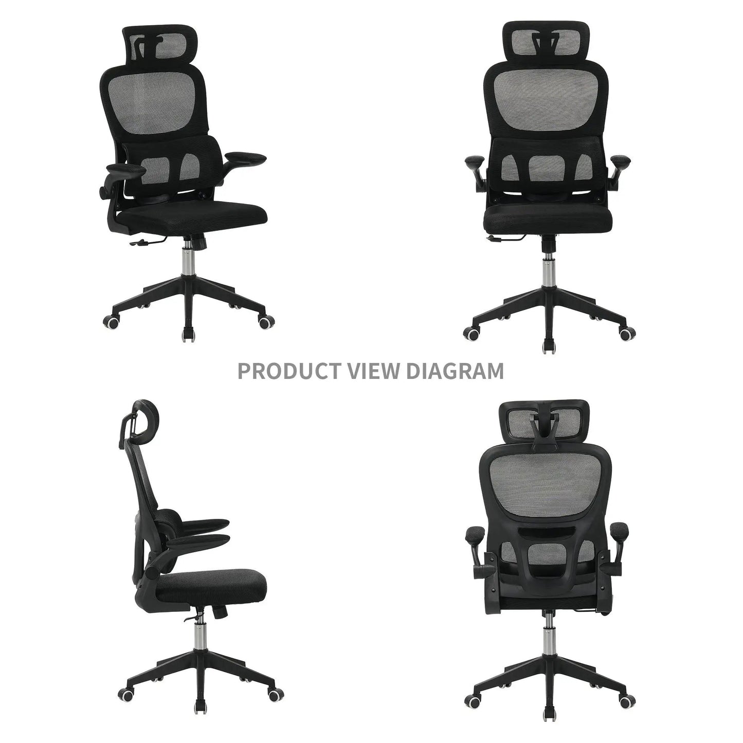 High Back Ergonomic Swivel Office Chair with Tilt, 3D Headrest, Lumbar Support, Black Mesh on Tampa Home & Garden Store