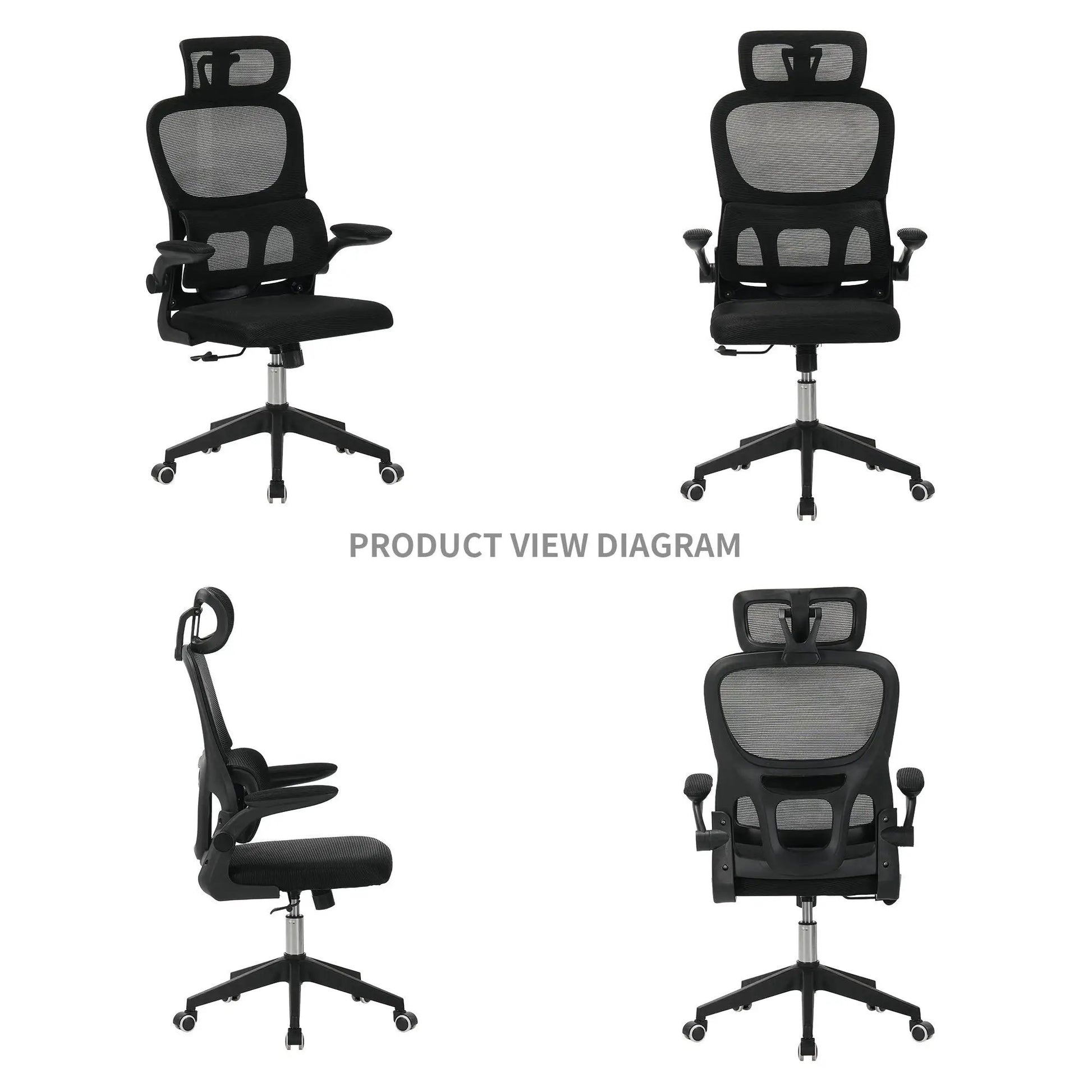 High Back Ergonomic Swivel Office Chair with Tilt, 3D Headrest, Lumbar Support, Black Mesh on Tampa Home & Garden Store