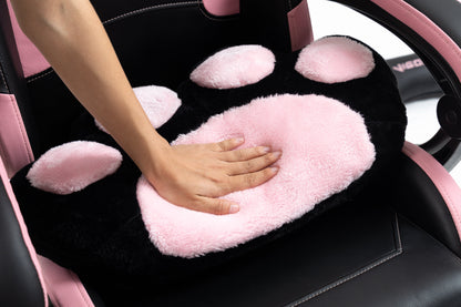 Cute Cat Gaming Chair with Paw Lumbar Cushion in pink and black plush upholstery on Tampa Home & Garden Store