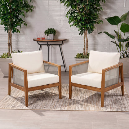 Outdoor Acacia Wood Club Chairs with Rope Back