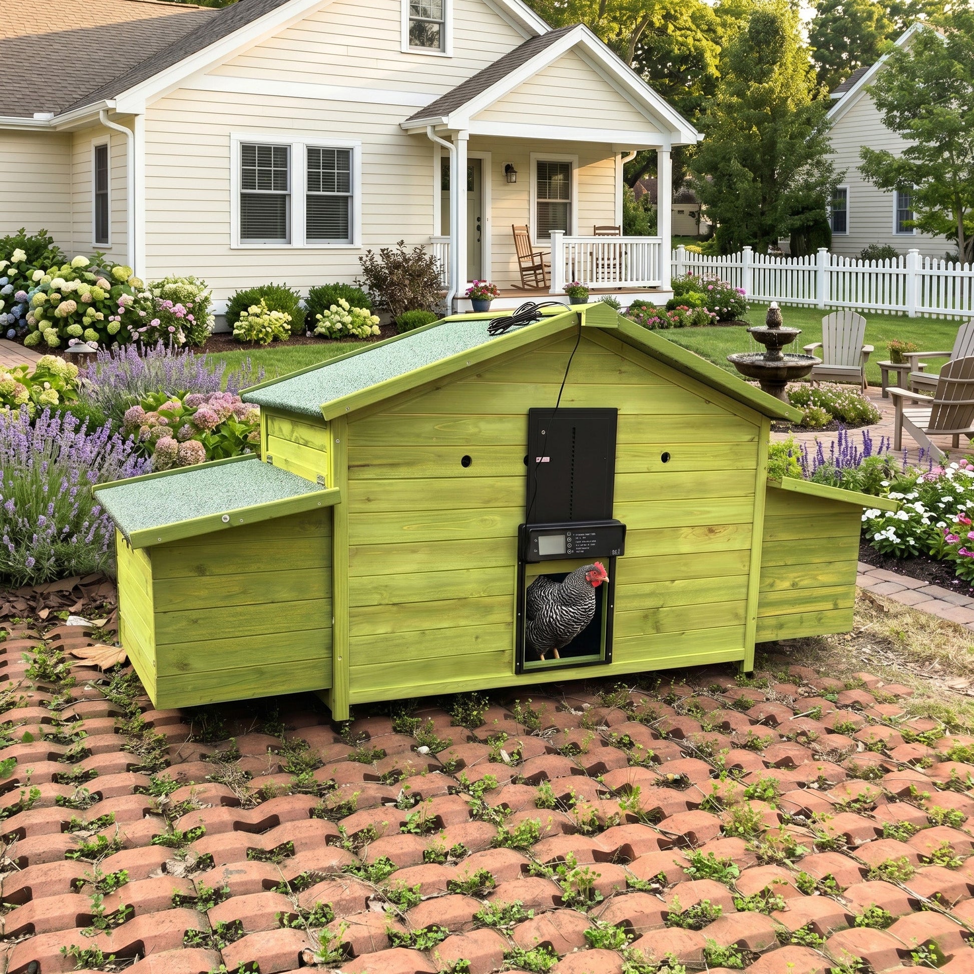 70-inch automatic chicken coop with solar-powered door, hen house HouseOfZazla backyard on Tampa Home & Garden Store