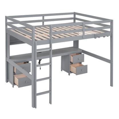 Loft bed with desk and cabinets, drawers and bedside tray by HouseOfZazla in gray finish on Tampa Home & Garden Store