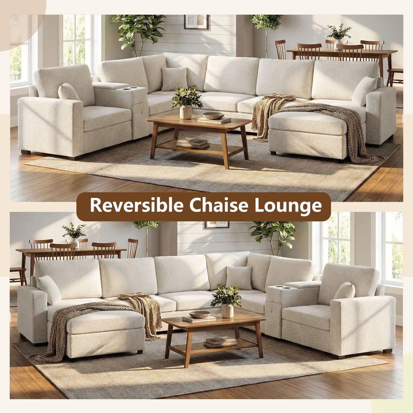 Modular 5-seat U-shape sectional sofa with chaise and built-in cup holders, storage drawer on Tampa Home & Garden Store