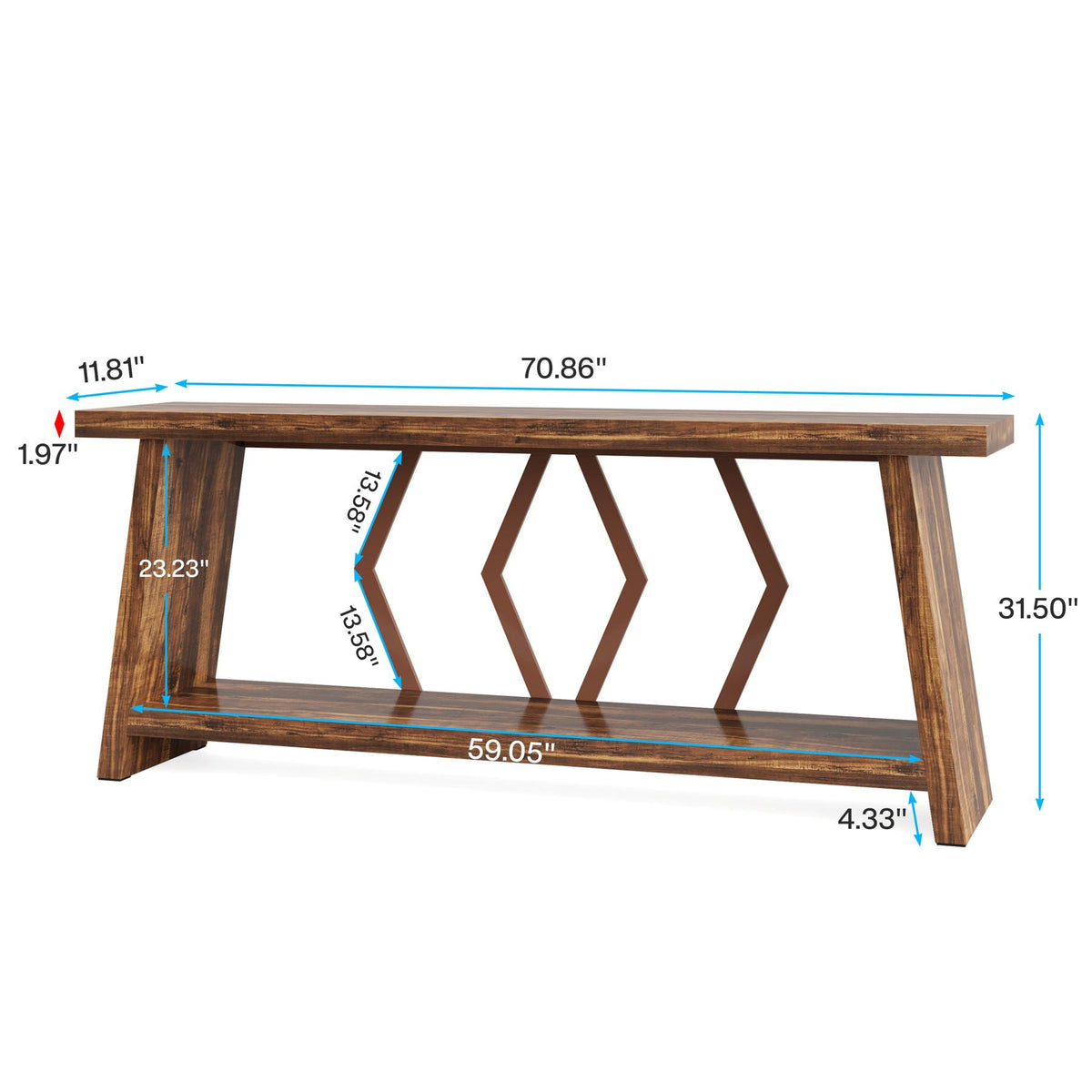 Accent Extra Long Brown Console Table by HouseOfZazla with two-tier storage on Tampa Home & Garden Store