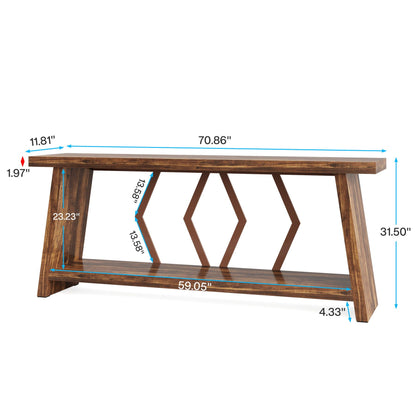 Accent Extra Long Brown Console Table by HouseOfZazla with two-tier storage on Tampa Home & Garden Store