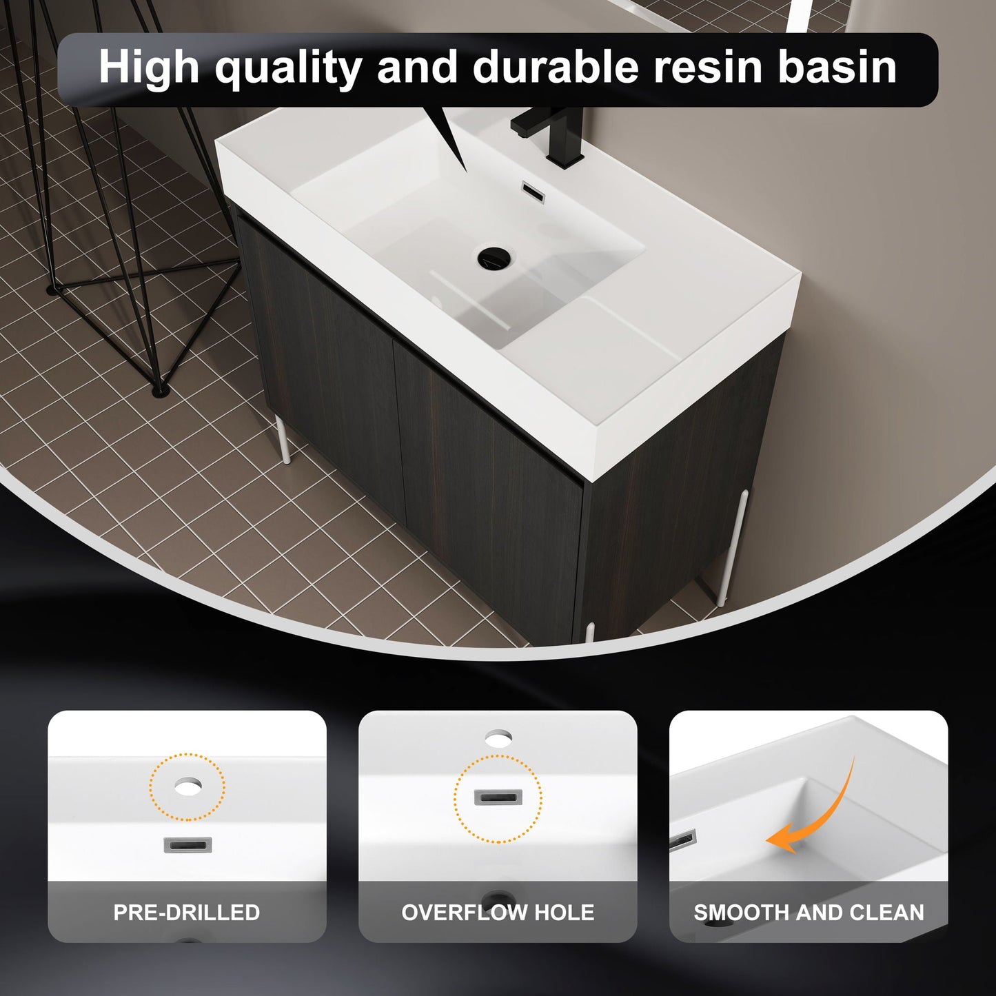 Freestanding bathroom vanity with white resin sink and dark wood cabinet HouseOfZazla on Tampa Home & Garden Store