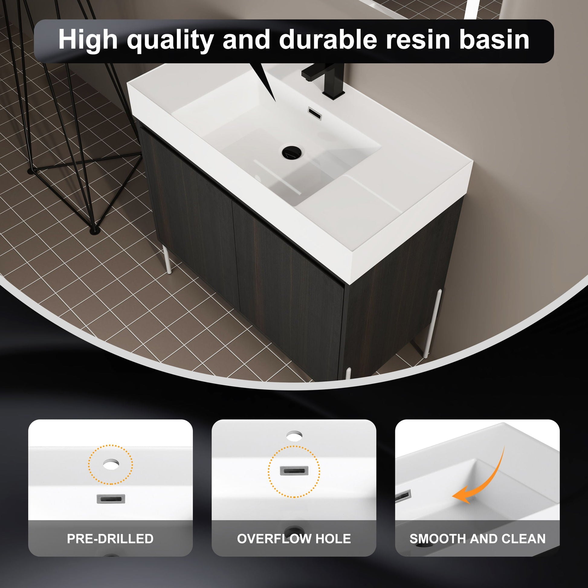 Freestanding bathroom vanity with white resin sink and dark wood cabinet HouseOfZazla on Tampa Home & Garden Store