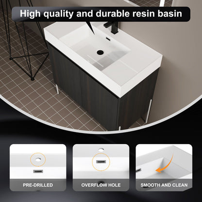 Freestanding bathroom vanity with white resin sink and dark wood cabinet HouseOfZazla on Tampa Home & Garden Store