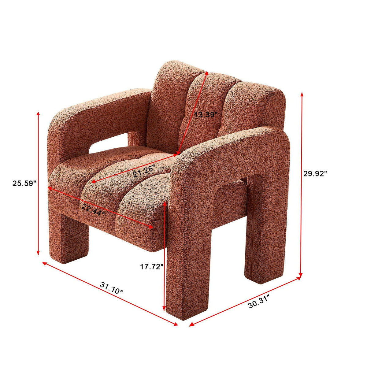 Boucle upholstered accent chair with solid wood frame in beige, dark gray, orange on Tampa Home & Garden Store