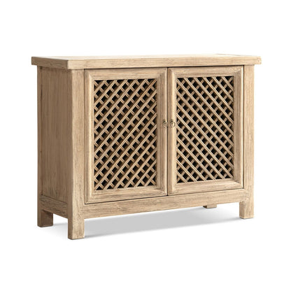 Arden 2-door accent storage cabinet in natural wood with lattice doors by HouseOfZazla on Tampa Home & Garden Store