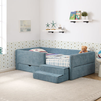 Sturdy Wood Kids Bed with Guardrails and Storage