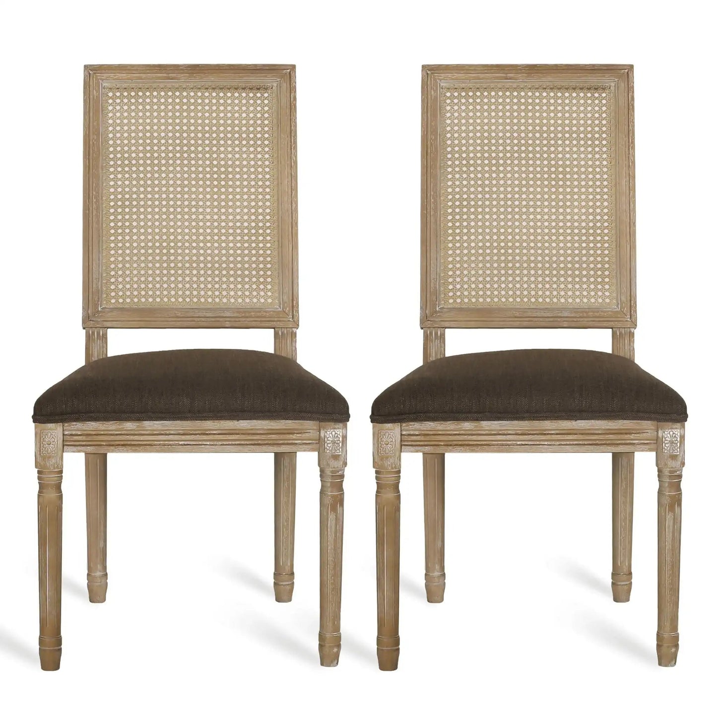 French Country dining chairs with rectangular cane backrests and brown seats HouseOfZazla on Tampa Home & Garden Store
