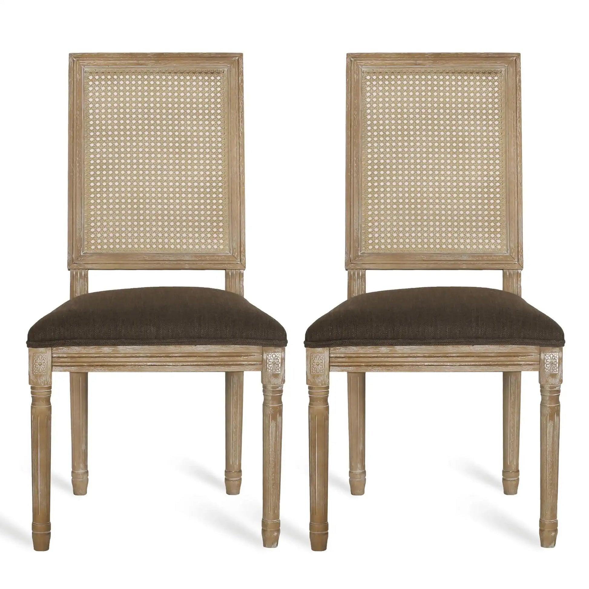 French Country dining chairs with rectangular cane backrests and brown seats HouseOfZazla on Tampa Home & Garden Store