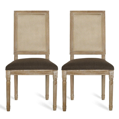 French Country dining chairs with rectangular cane backrests and brown seats HouseOfZazla on Tampa Home & Garden Store