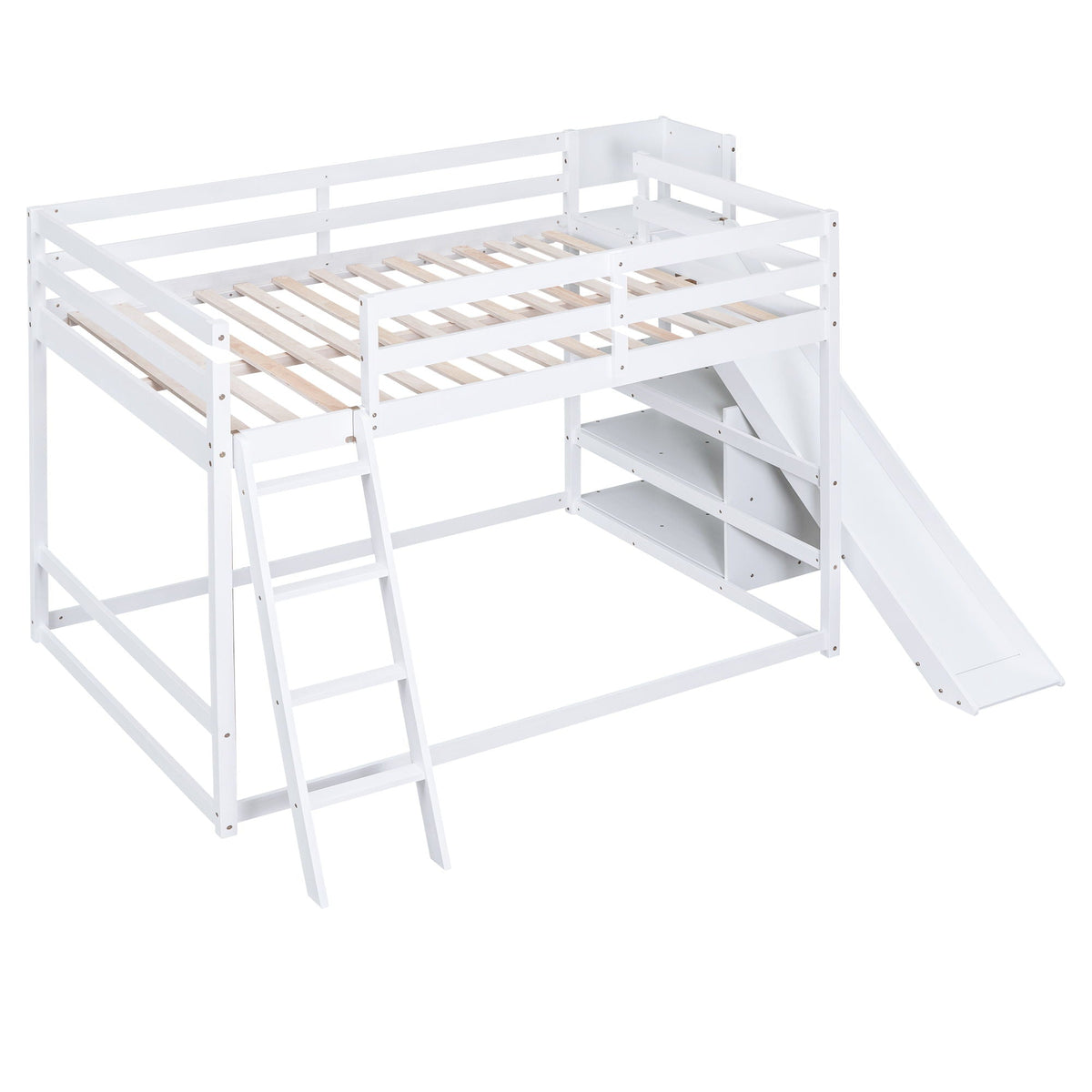 Bunk bed with ladder, slide, and shelves in pine wood by HouseOfZazla on Tampa Home & Garden Store