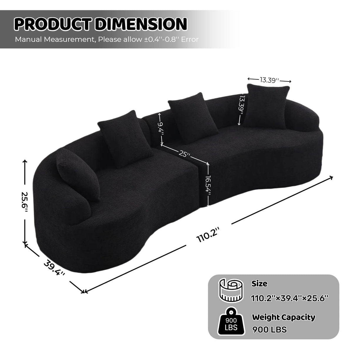HouseOfZazla 4-seater black fabric stationary sectional sofa with four cushions on Tampa Home & Garden Store