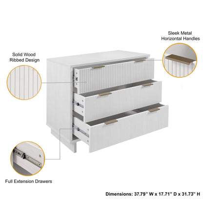 Solid Wood 3-Drawer Dresser by HouseOfZazla with ribbed white fronts full-extension drawers on Tampa Home & Garden Store