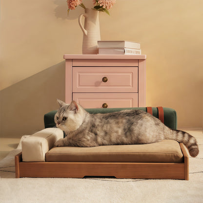 Modern wooden pet bed for cats and dogs with beige cushion and light frame HouseOfZazla on Tampa Home & Garden Store