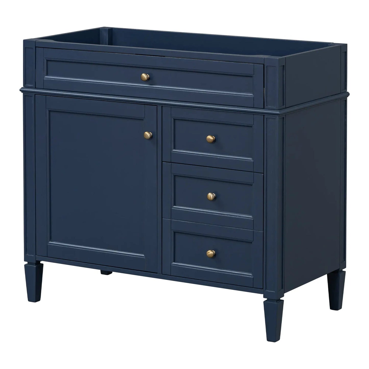 Bathroom vanity base with 2 drawers and tip-out drawer in navy, Unique Piece Furniture on Tampa Home & Garden Store