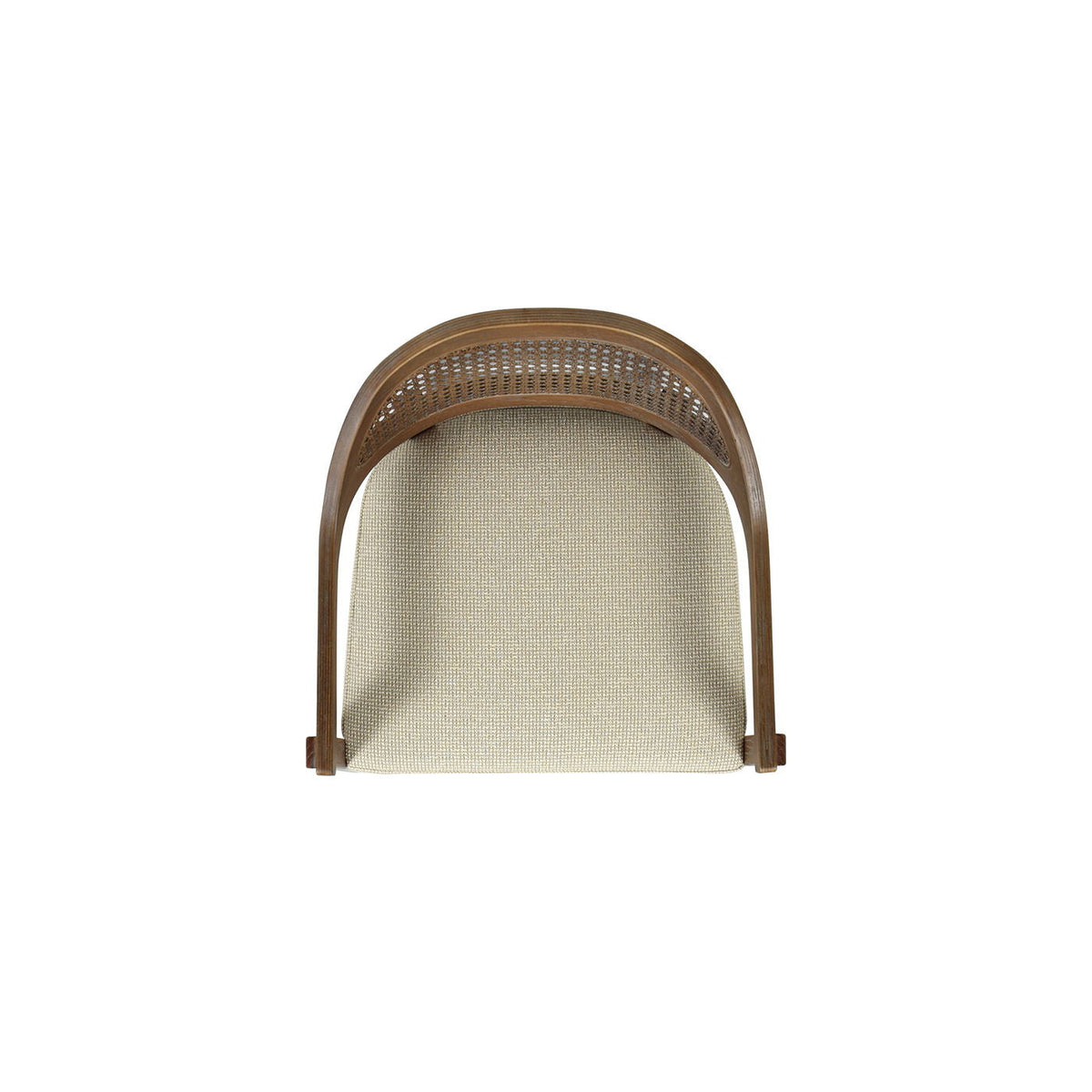 Mid-Century Modern Cane Back Counter Stool with Barrel Back beige upholstery and warm wood frame on Tampa Home & Garden Store