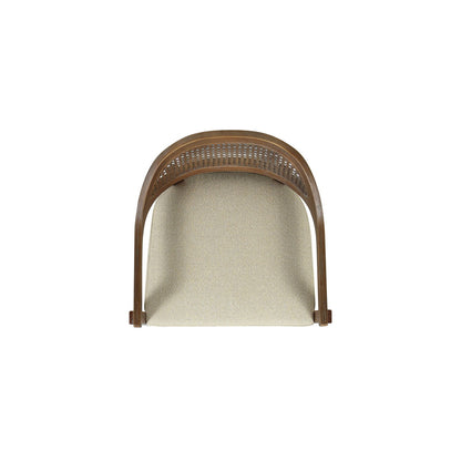 Mid-Century Modern Cane Back Counter Stool with Barrel Back beige upholstery and warm wood frame on Tampa Home & Garden Store