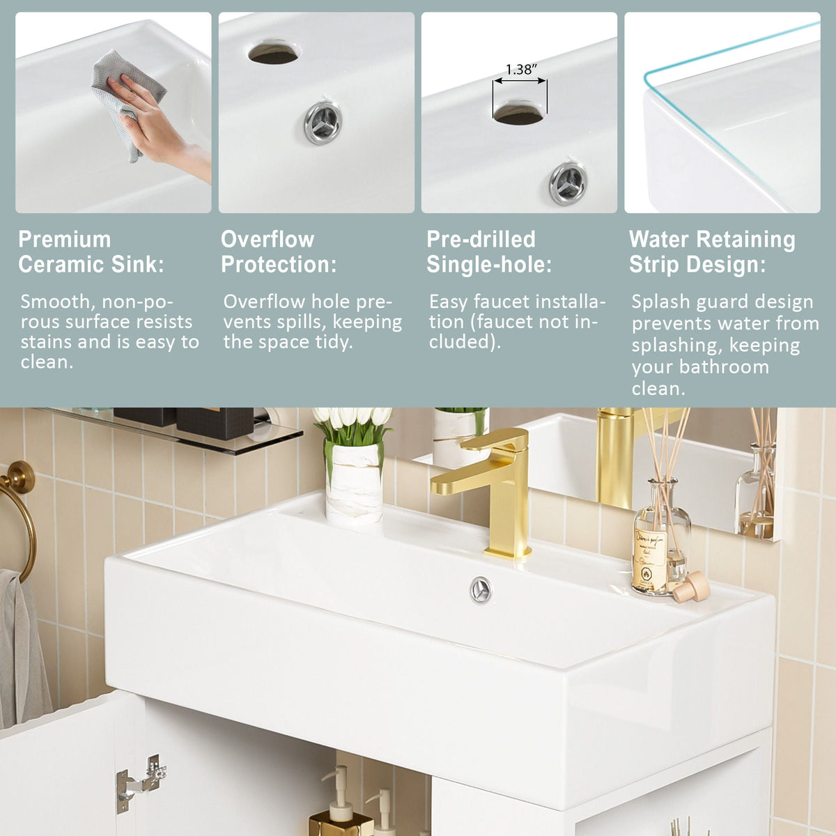 Bathroom vanity with single ceramic sink, white finish, HouseOfZazla on Tampa Home & Garden Store