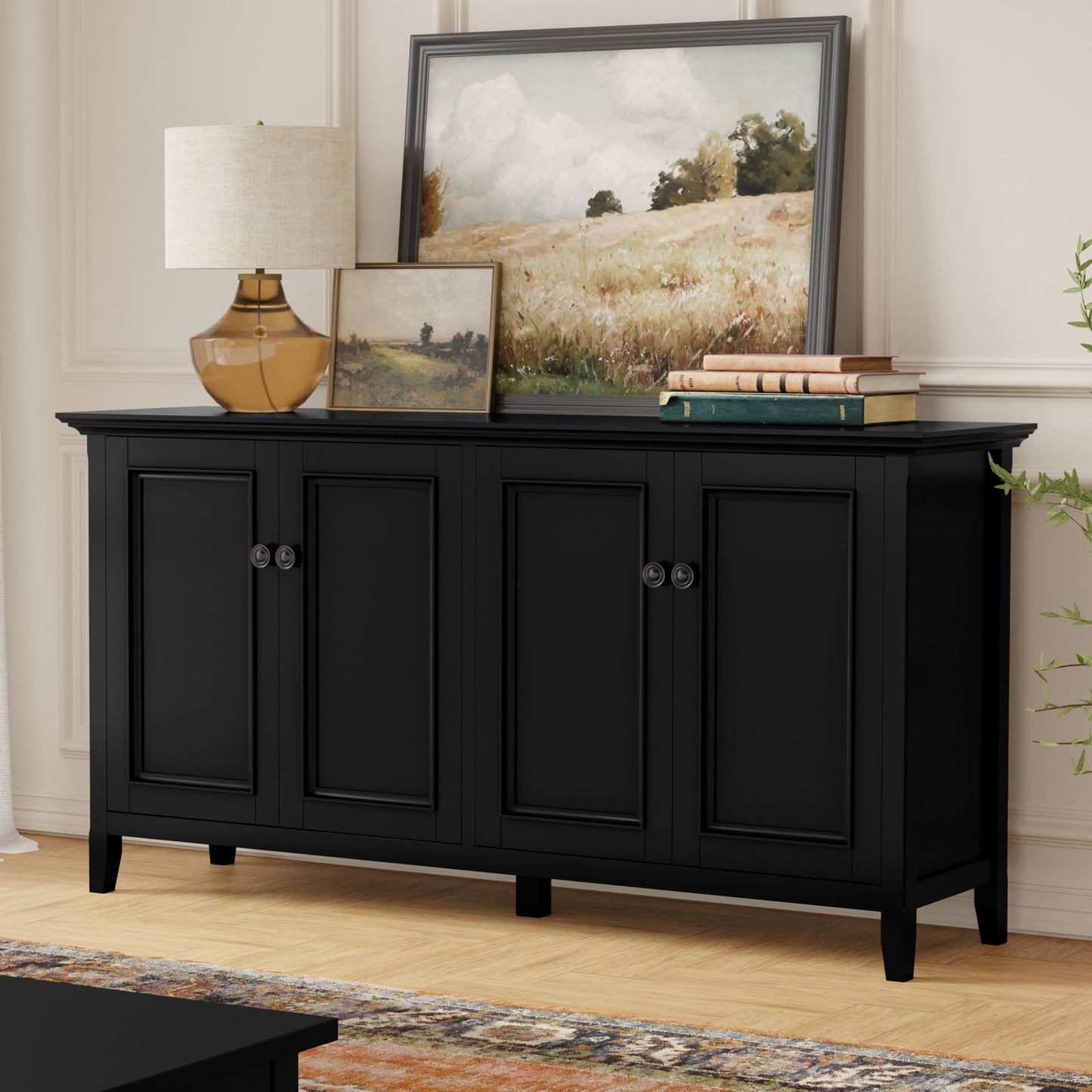 Amherst 4-Door Storage Cabinet in black finish with paneled doors, HouseOfZazla accent cabinet on Tampa Home & Garden Store