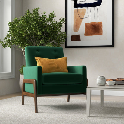 Cole Solid Wood Lounge Chair green upholstery with wood legs HouseOfZazla armchair on Tampa Home & Garden Store