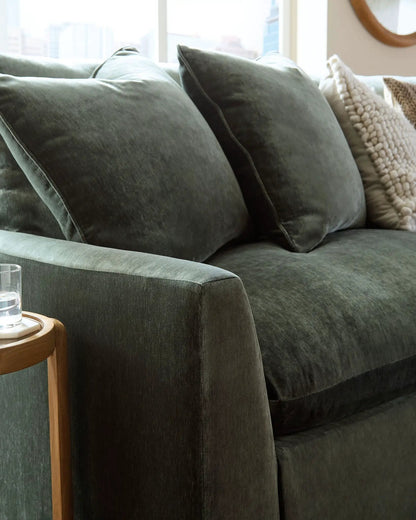 Carriage View Jade Sectional in emerald velvet with wood arms by Unique Piece Furniture on Tampa Home & Garden Store