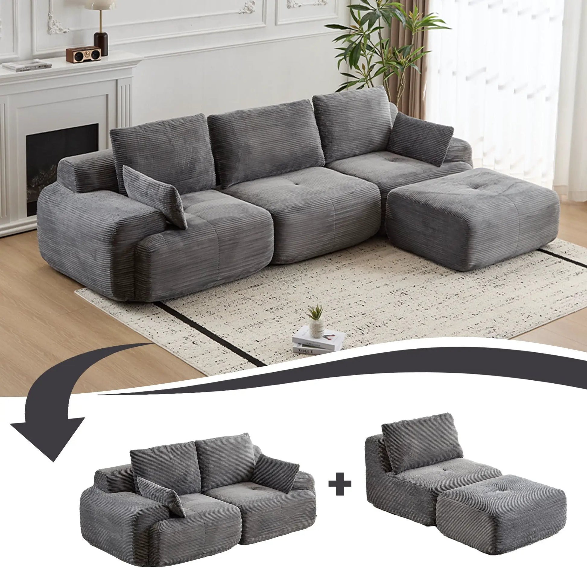 Compressed Sofa gray sectional with chaise, 2-piece set by Unique Piece Furniture on Tampa Home & Garden Store