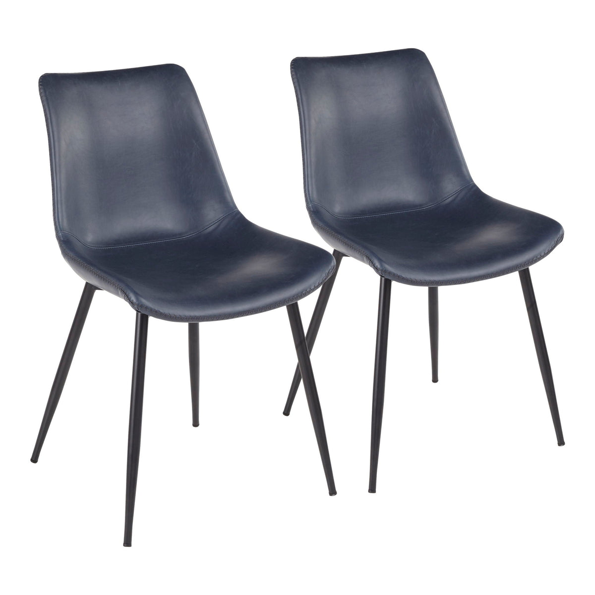 2-piece dining chair set with dark blue vintage upholstery, curved backs, black metal legs on Tampa Home & Garden Store