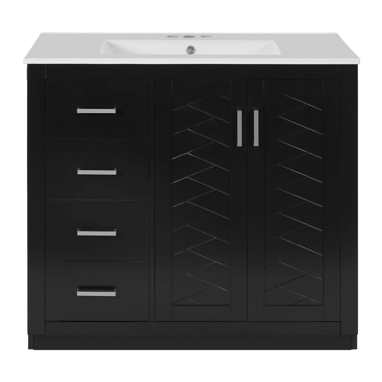 Bathroom vanity with sink by HouseOfZazla, white top, black cabinet with 3 drawers on Tampa Home & Garden Store