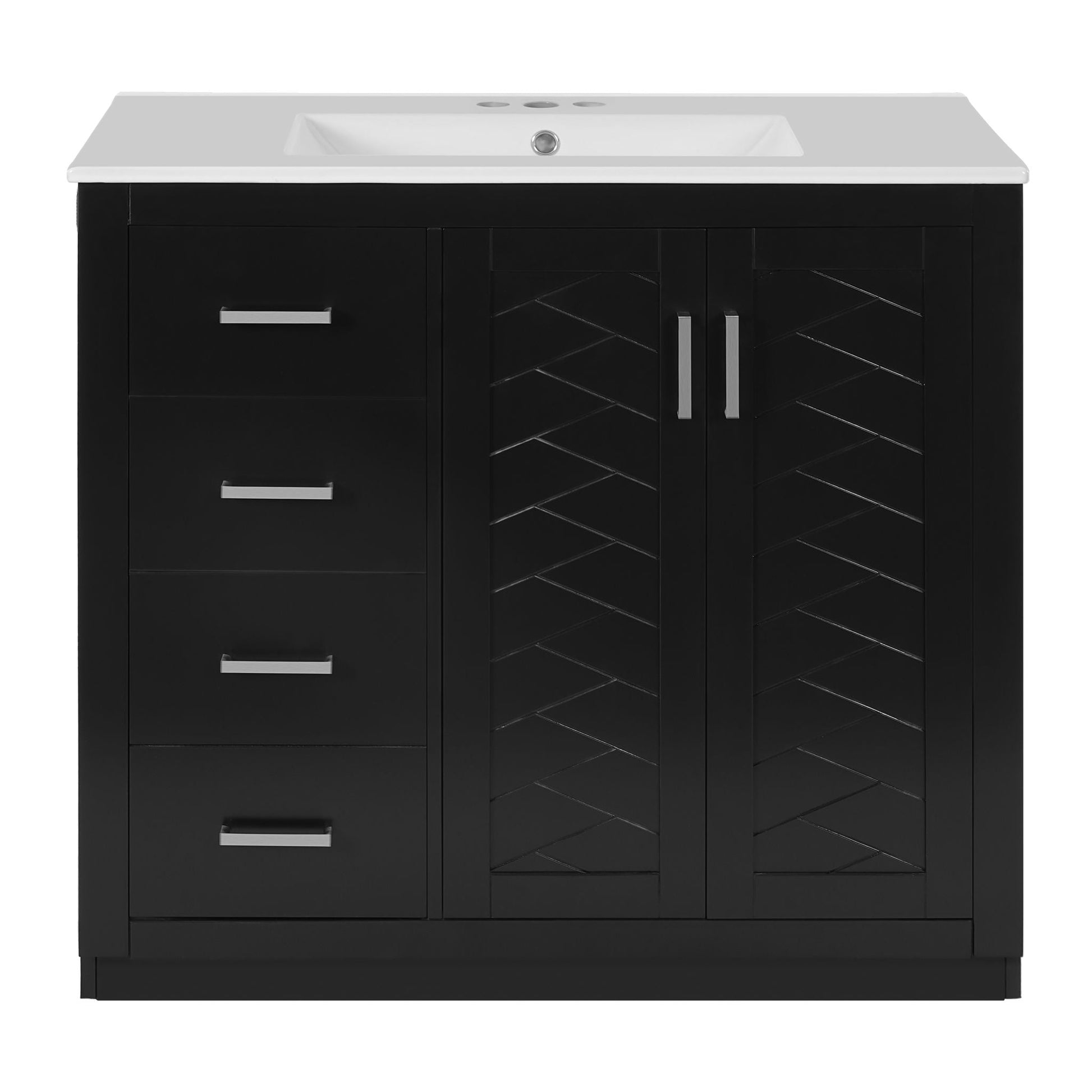 Bathroom vanity with sink by HouseOfZazla, white top, black cabinet with 3 drawers on Tampa Home & Garden Store