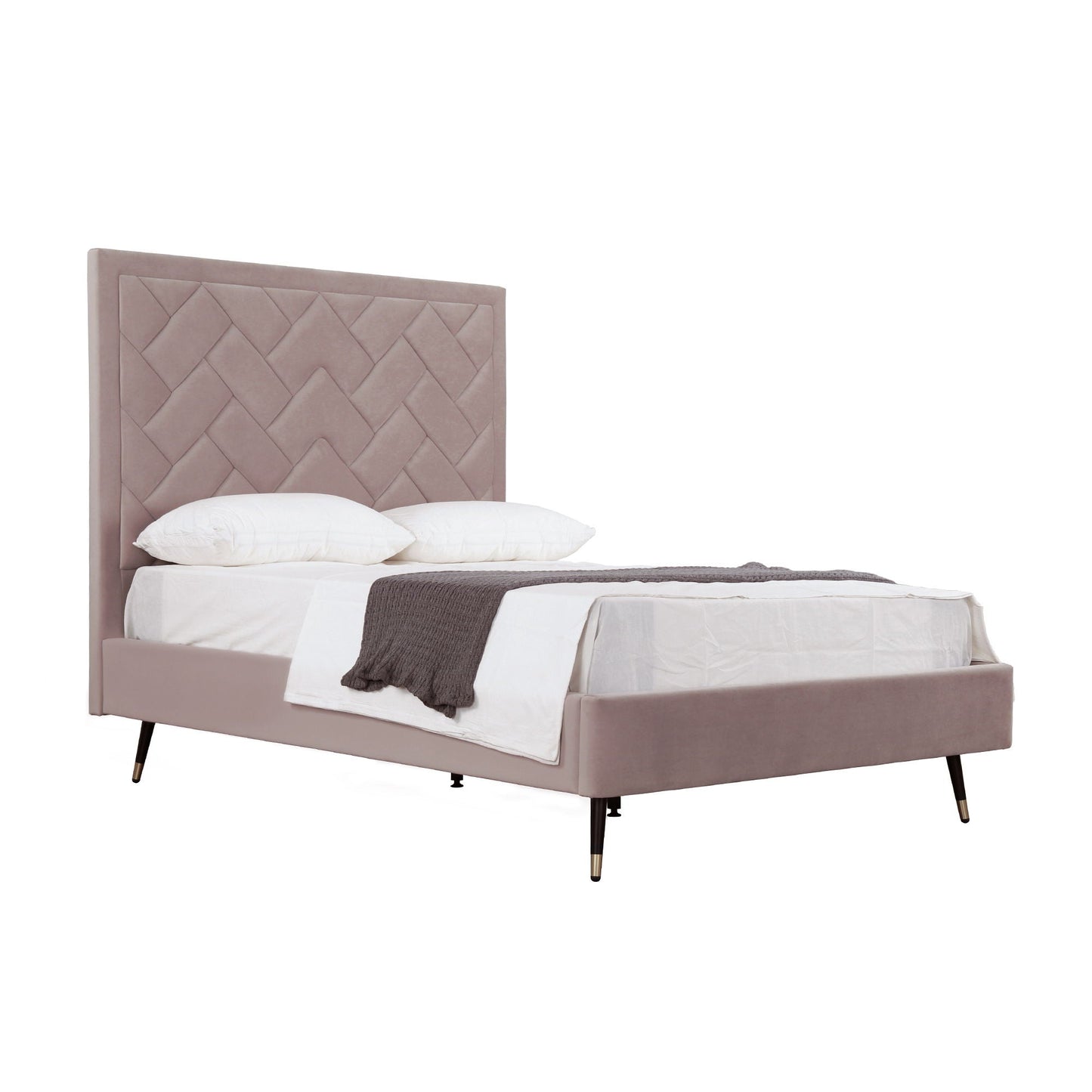 Crosby upholstered bed with soft pink velvet headboard, diamond tufting by HouseOfZazla on Tampa Home & Garden Store