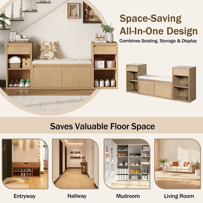 Entryway storage bench set with cushion, drawers and open shelves by Unique Piece Furniture on Tampa Home & Garden Store