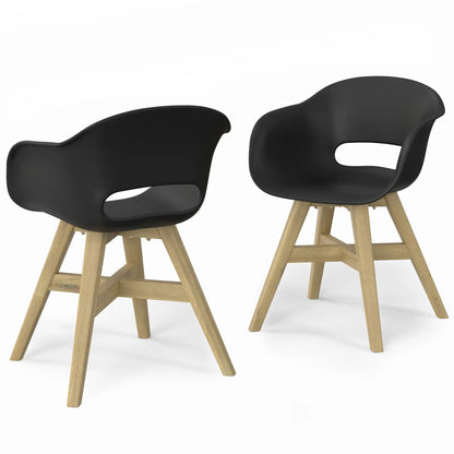 Kona Outdoor Dining Chair Set of 2 in black plastic with natural wood legs on Tampa Home & Garden Store