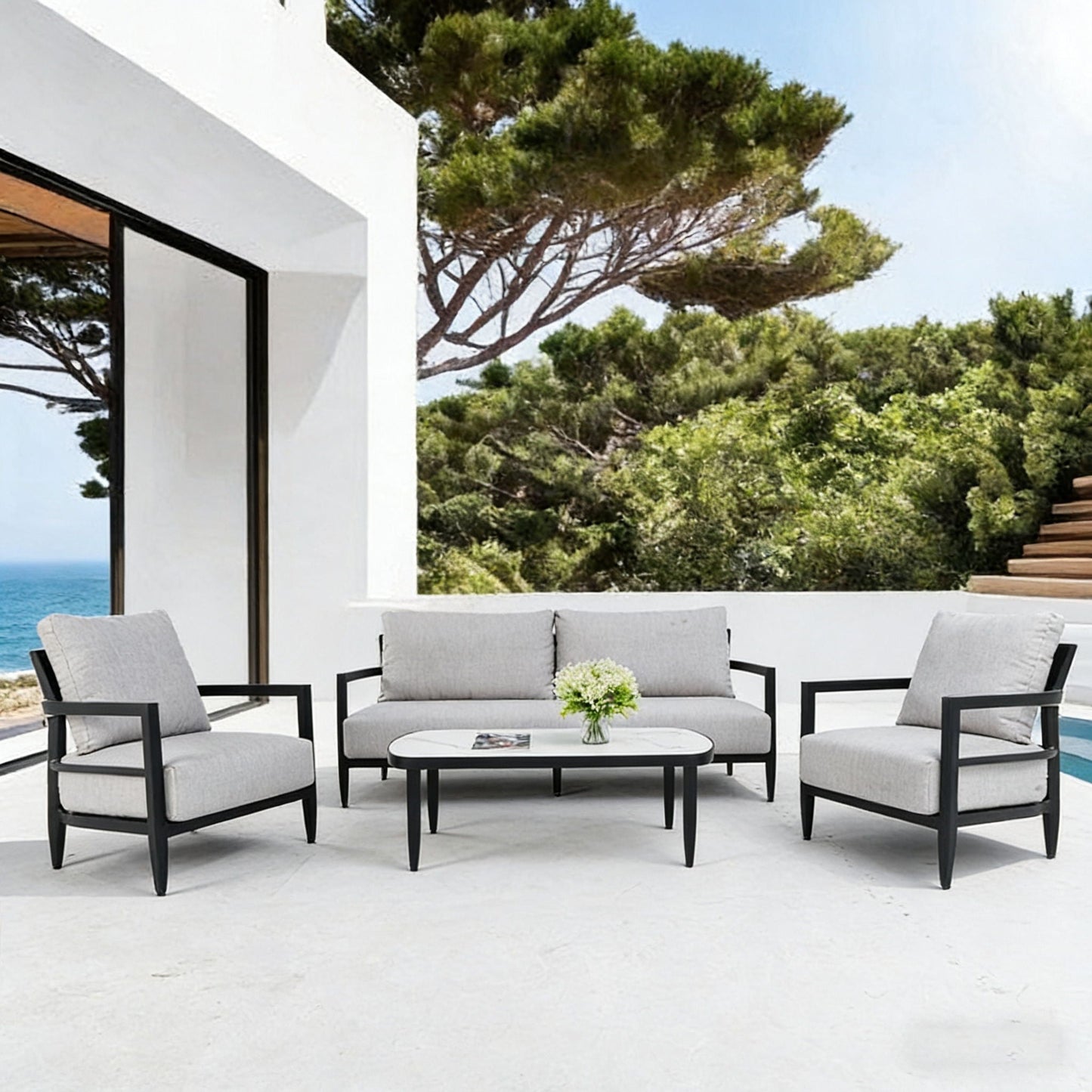 Outdoor Conversation Set with Sunbrella Cushions