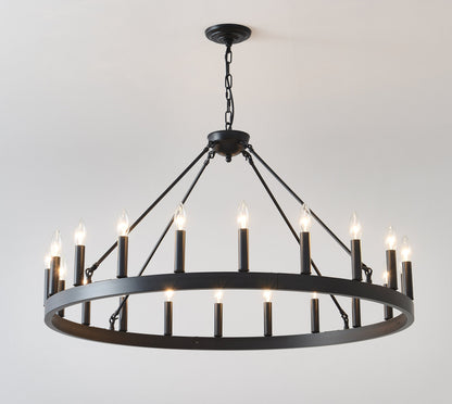 53.15 Inch Matte Black Wagon Wheel Chandelier with 18 Lights chain-hung metal frame on Tampa Home & Garden Store