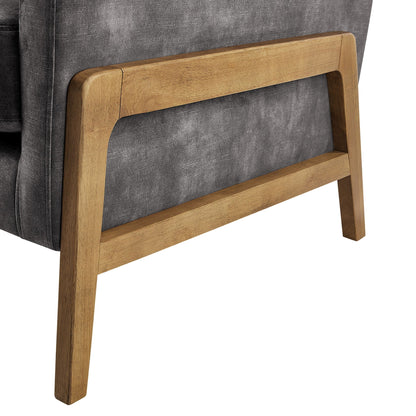 Tufted Back Accent Arm Chair with dark gray commercial upholstery and light wood frame on Tampa Home & Garden Store