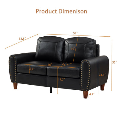 59 in faux leather loveseat by HouseOfZazla, black with nailhead trim and wooden legs on Tampa Home & Garden Store
