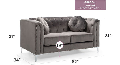 Sloped-arm loveseat by HouseOfZazla in dark gray suede with back and nailhead trim 2 cushions on Tampa Home & Garden Store